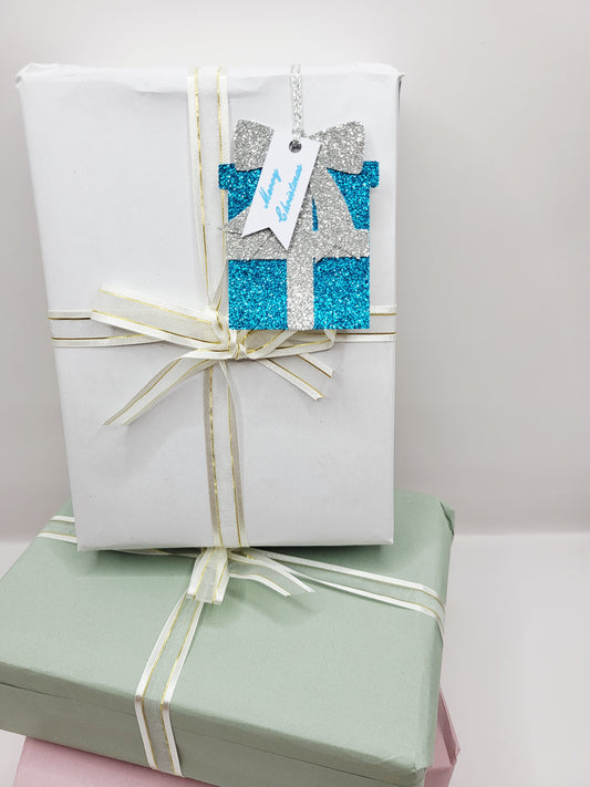 Glitter Christmas Parcel Gift Tag | Handmade Gift Tags UK