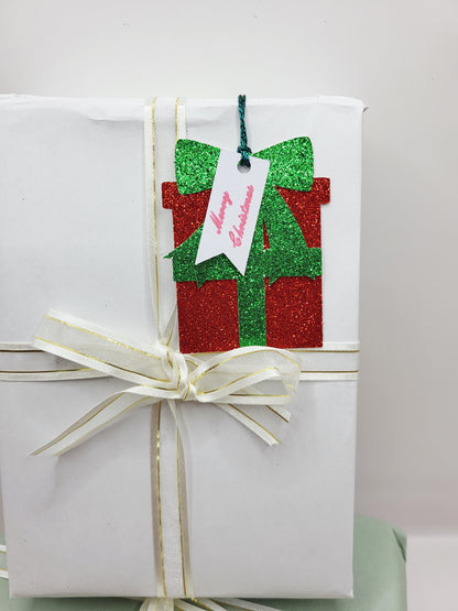 Glitter Christmas Parcel Gift Tag | Handmade Gift Tags UK