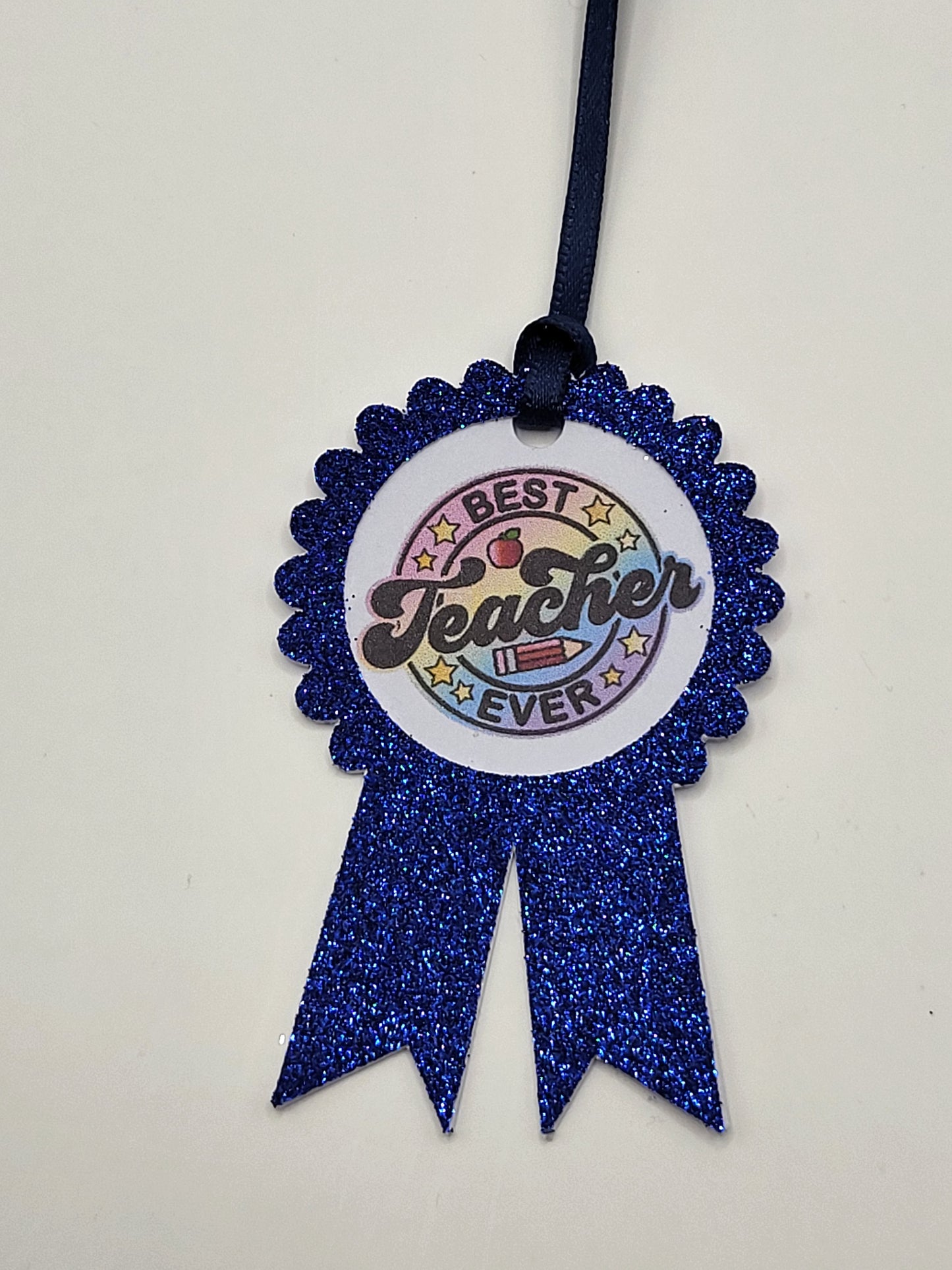Best Teacher Glitter Rosette Gift Tag, Teacher Thank You Gift Tag