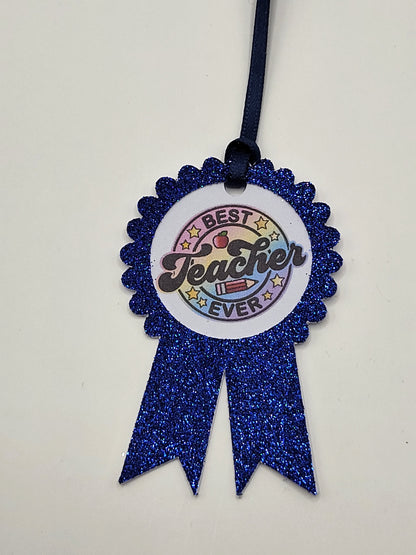 Best Teacher Glitter Rosette Gift Tag, Teacher Thank You Gift Tag