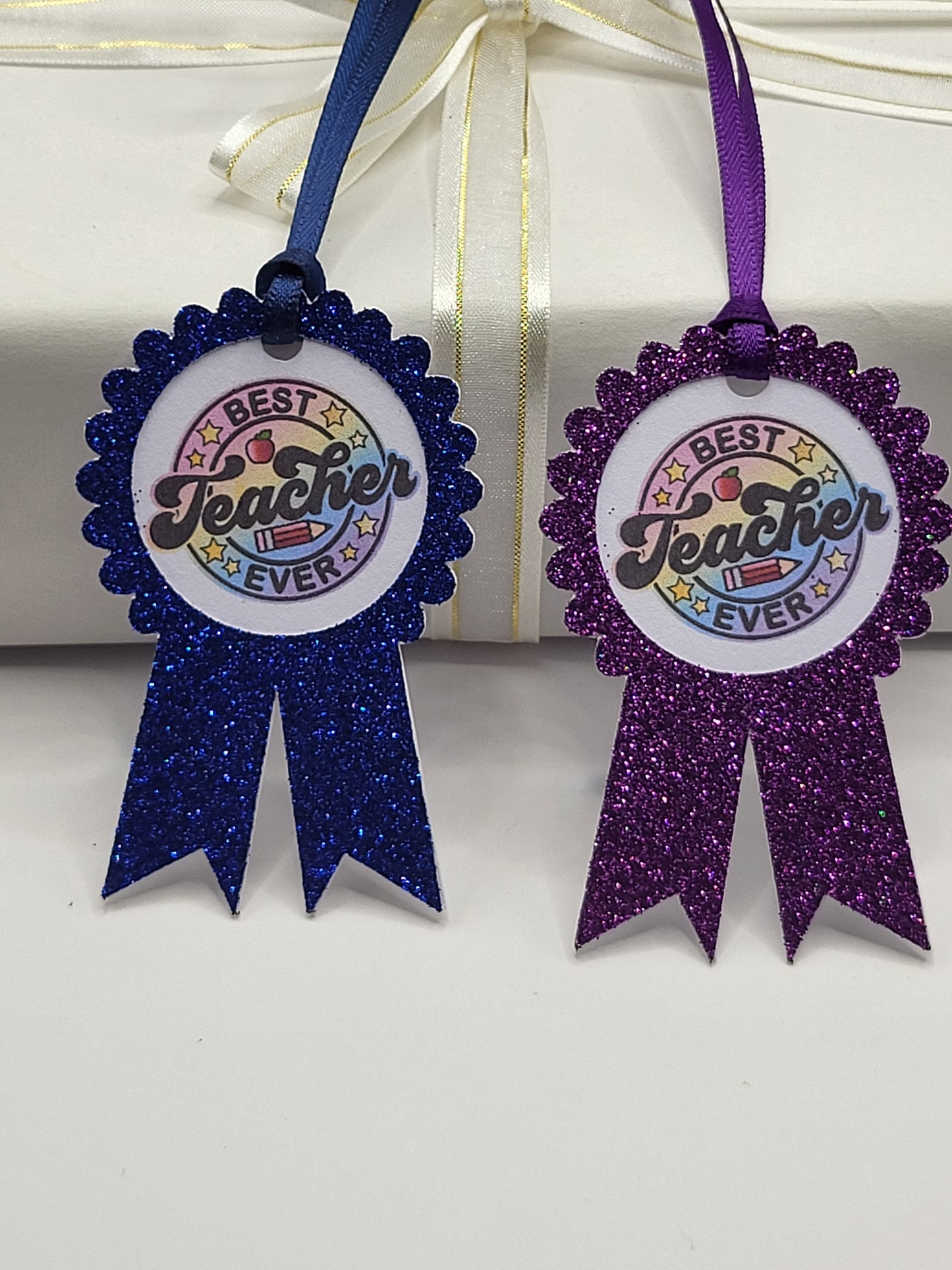 Best Teacher Glitter Rosette Gift Tag, Teacher Thank You Gift Tag