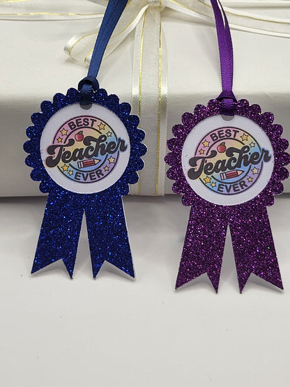 Best Teacher Glitter Rosette Gift Tag, Teacher Thank You Gift Tag