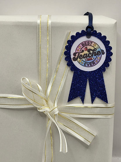 Best Teacher Glitter Rosette Gift Tag, Teacher Thank You Gift Tag